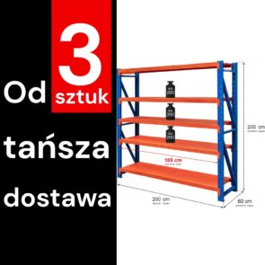 Zdjęcie produktu: Regał metalowy magazynowy 5-półkowy Mega-M FORTIS LIGHT H-200 cm L-200 cm G-60 cm moduł bazowy WYSYŁKA PALETOWA
