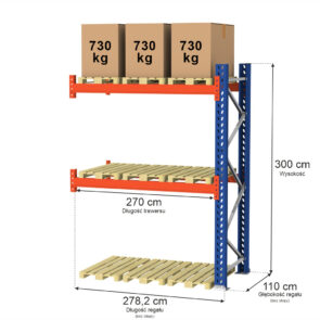 Zdjęcie produktu: Regał magazynowy paletowy MAGO HX 0+2 H-300 cm L-278,2 cm moduł dostawny 2190 kg nośność na parę trawersów