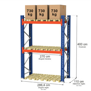 Zdjęcie produktu: Regał magazynowy paletowy MAGO HX 0+2 H-400 cm L-286,4 cm moduł bazowy 2190 kg nośność na parę trawersów