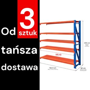 Zdjęcie produktu: Regał metalowe magazynowy 5-półkowy Mega-M FORTIS LIGHT H-200 cm L-192,5 cm G-50 cm moduł dostawny WYSYŁKA PALETOWA