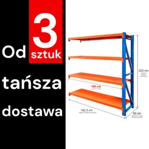 Zdjęcie produktu: Regał metalowy magazynowy 4-półkowy Mega-M FORTIS LIGHT H-200 cm L-192,5 cm G-60 cm moduł dostawny WYSYŁKA PALETOWA