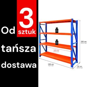 Zdjęcie produktu: Regał metalowy magazynowy 4-półkowy Mega-M FORTIS LIGHT H-200 cm L-200 cm G-50 cm moduł bazowy WYSYŁKA PALETOWA