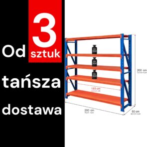 Zdjęcie produktu: Regał metalowy magazynowy 5-półkowy Mega-M FORTIS LIGHT H-200 cm L-200 cm G-50 cm moduł bazowy WYSYŁKA PALETOWA