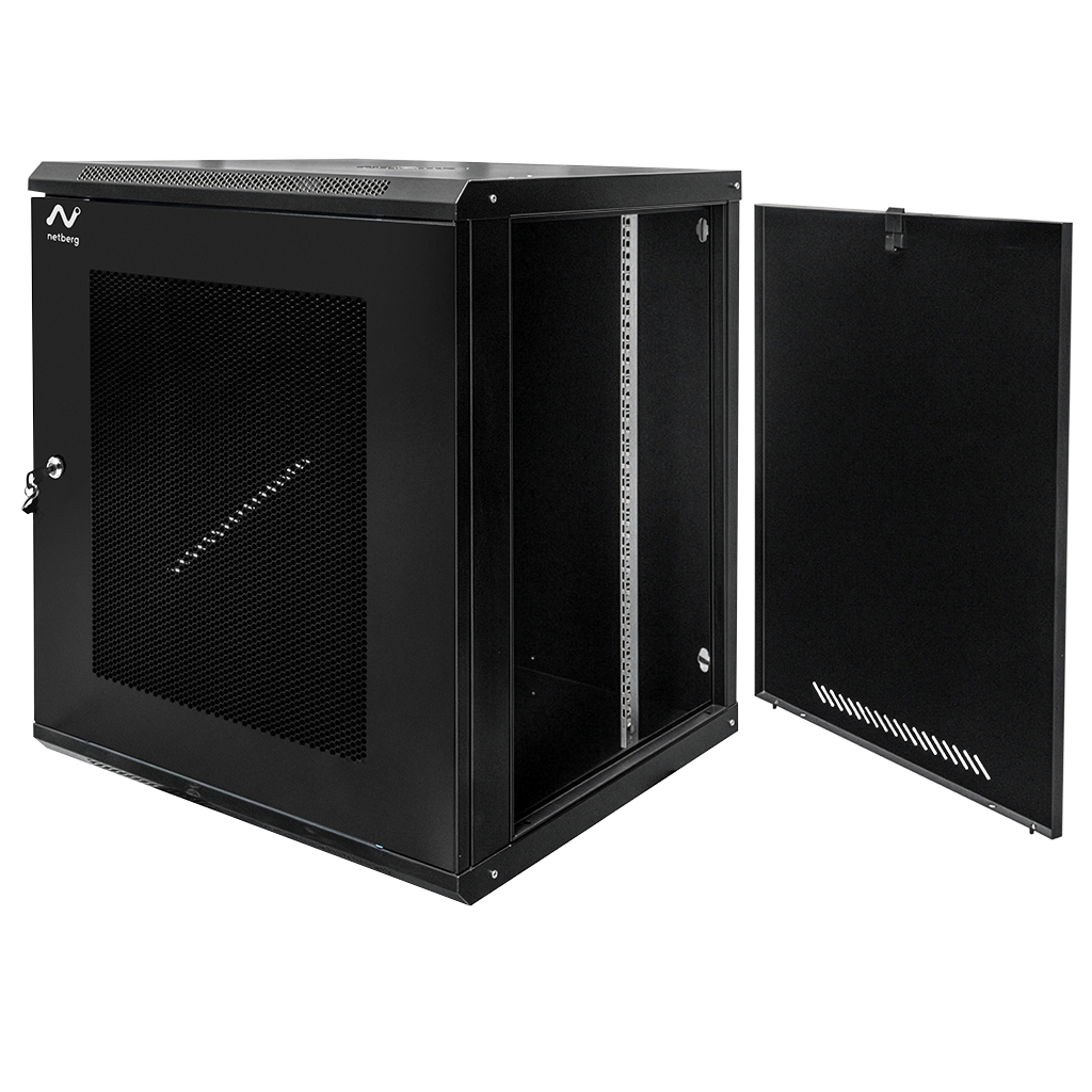 Szafa Rack 19 15U serwerowa na elektronikę NETBERG wisząca 60x60x75cm czarna z drzwiami perforowanymi