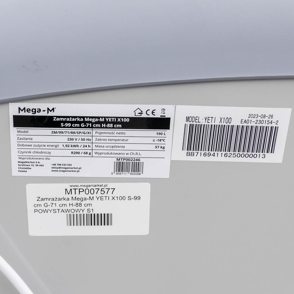 Zamrażarka skrzyniowa przeszklona 190L Mega-M YETI X100 POWYSTAWOWA