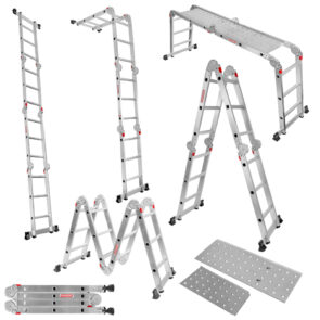 Zdjęcie produktu: Drabina aluminiowa składana przegubowa WERKBERG 4x3 wielofunkcyjna z podestem roboczym