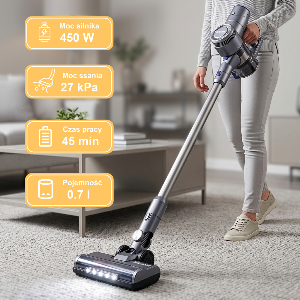 bezprzewodowy BERGMANN HAX 120 450 W, odkurzacz pionowy