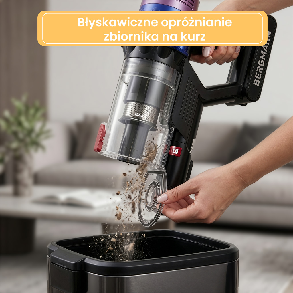 odkurzacz bezprzewodowy BERGMANN PUX 728 650 W, odkurzacz pionowy