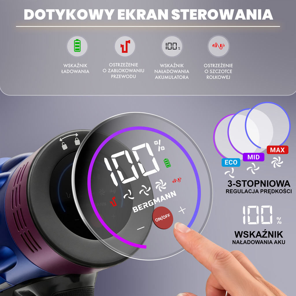 odkurzacz bezprzewodowy BERGMANN PUX 728 650 W, odkurzacz pionowy