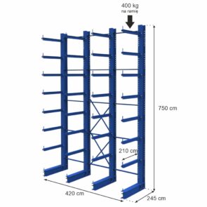 Zdjęcie produktu: Regał wspornikowy jednostronny STOW H-750 cm nośność na ramię 400 kg 4 moduły