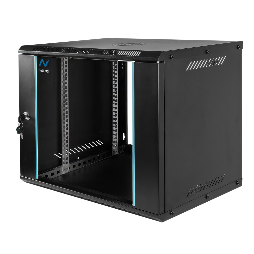 Szafa Rack 19 9U serwerowa na elektronikę NETBERG BASIC wisząca 60x40x46.3cm czarna przeszklone drzwi