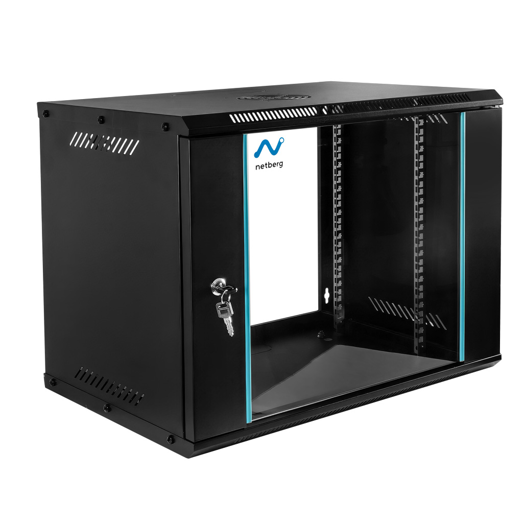 Szafa Rack 19 9U serwerowa na elektronikę NETBERG BASIC wisząca 60x40x46.3cm czarna przeszklone drzwi