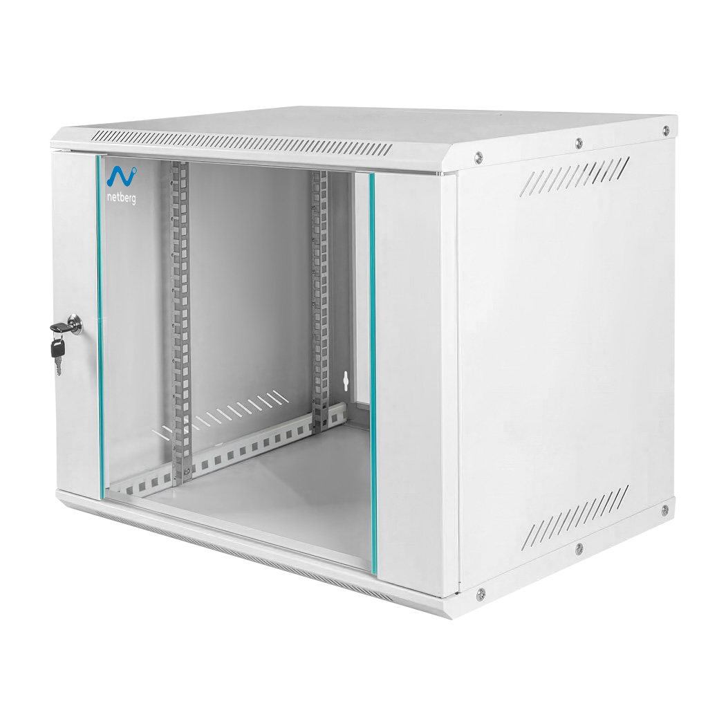 Szafa Rack 19 9U serwerowa na elektronikę NETBERG BASIC wisząca 60x40x46.3cm szara przeszklone drzwi