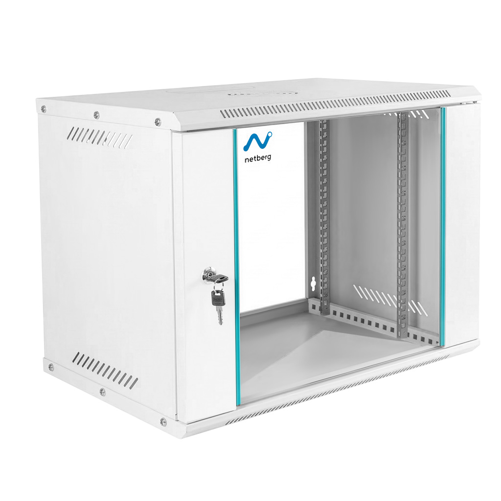 Szafa Rack 19 9U serwerowa na elektronikę NETBERG BASIC wisząca 60x40x46.3cm szara przeszklone drzwi