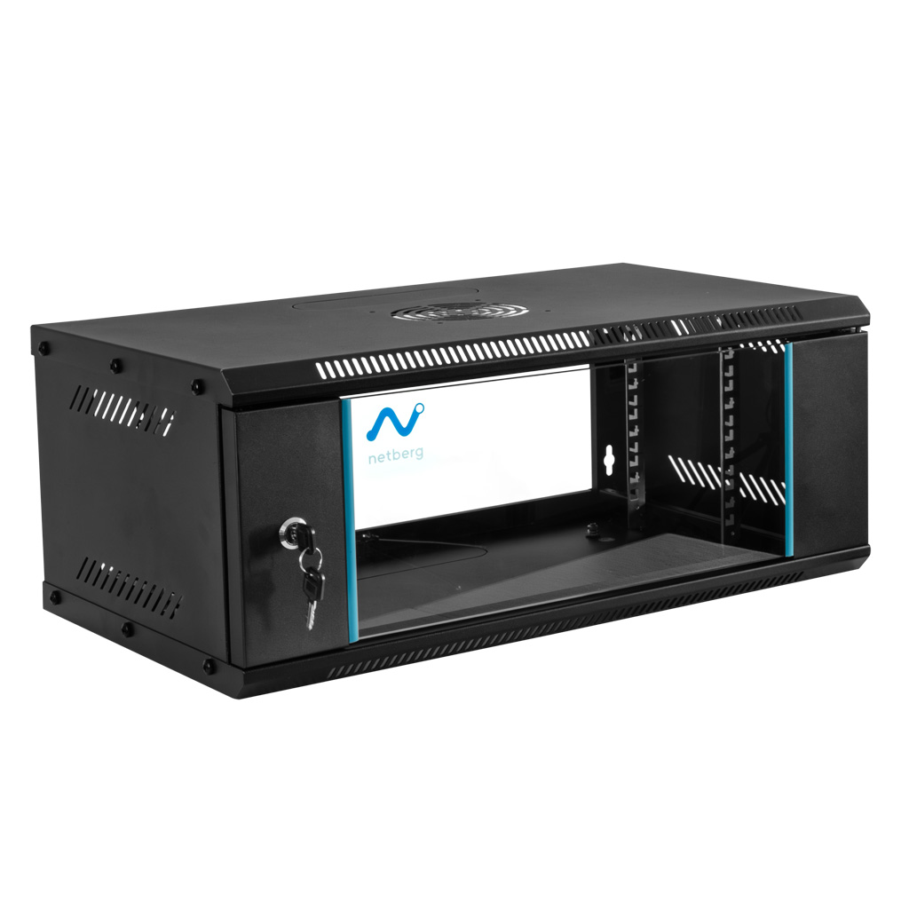 Szafa Rack 19 4U serwerowa na elektronikę NETBERG BASIC wisząca 60x35x24cm czarna przeszklone drzwi