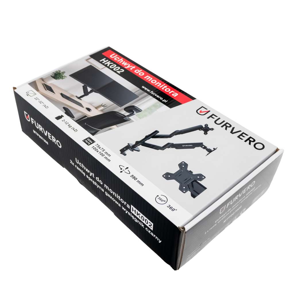 Uchwyt na monitor do biurka FURVERO HK002 22-32" 2 regulowane ramiona sprężyna gazowa czarny