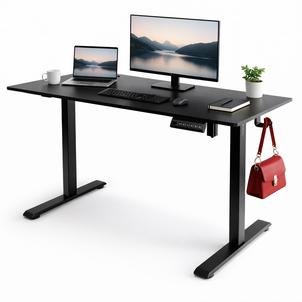 Biurko regulowane elektrycznie FURVERO z blatem 140x60 cm czarne