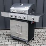 Zdjęcie produktu: Grill gazowy ogrodowy Mega-M 4+1 ze stolikiem bocznym z pokrywą oraz drzwiami ze stali nierdzewnej POWYSTAWOWY