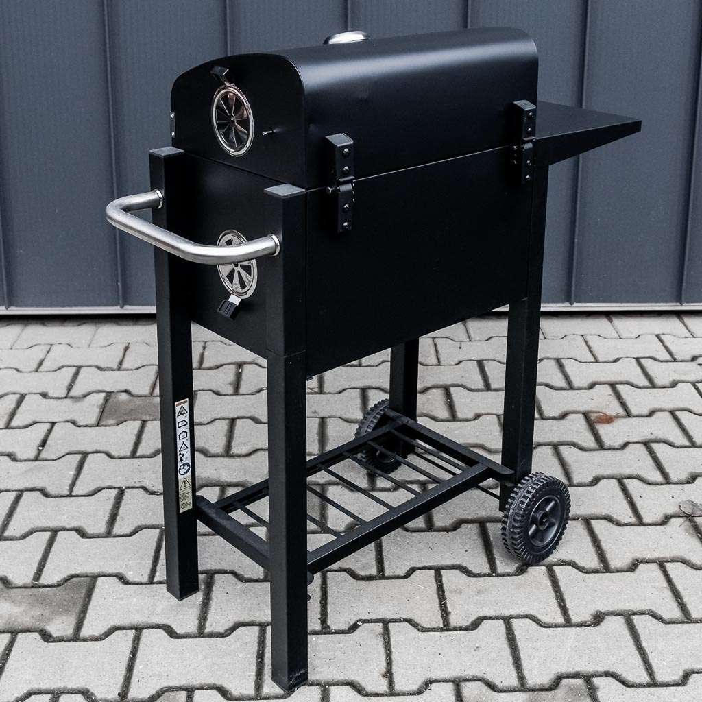 grill, grill ogrodowy, grill z termometrem, grill chromowany ruszt, grill z pokrywą i półką boczną