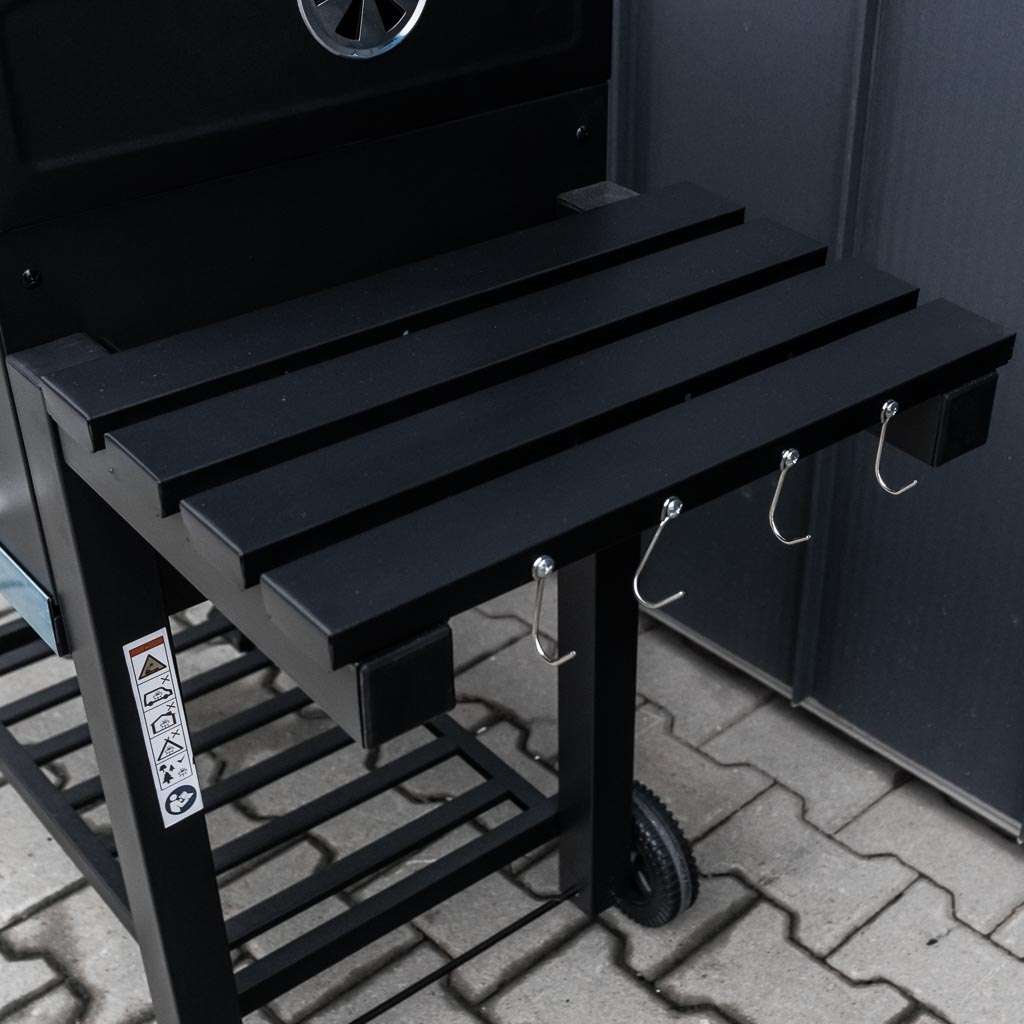 grill, grill ogrodowy, grill z termometrem, grill chromowany ruszt, grill z pokrywą i półką boczną