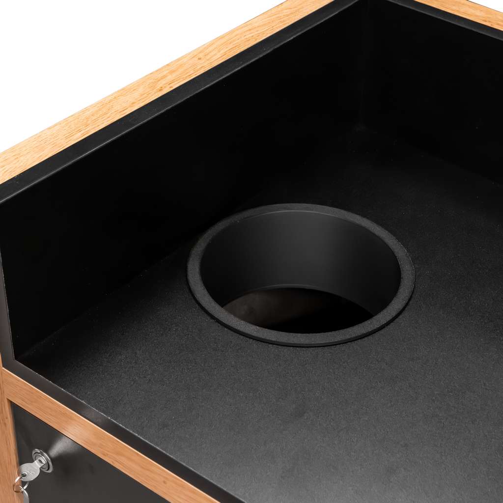 kosz na śmieci gastronomiczny, kosz ze stojakiem na tace, kosz z wrzutką górną, kosz do restauracji, kosz do fast foodu, kosz do galerii handlowej, kosz z zamykaną szafką