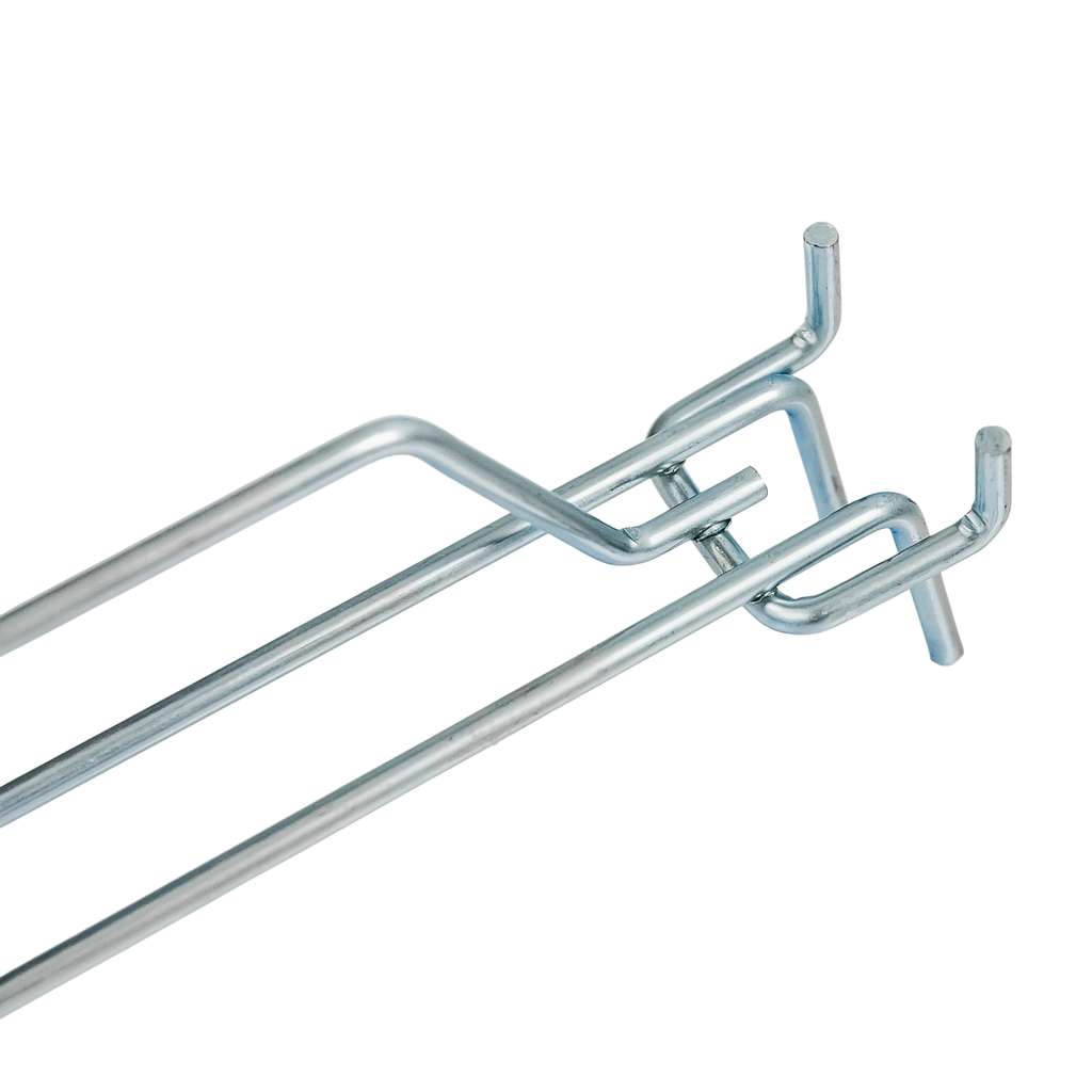 Podwójna zawieszka haczyk na tył EURO perforowany L-20 cm ⌀4 mm z wysięgnikiem na cenówkę ocynk