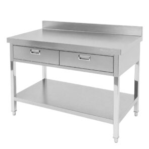 Zdjęcie produktu: Stół gastronomiczny ze stali nierdzewnej przyścienny z półką i 2 szufladami Mega-M X 100x70x85 cm