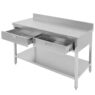 Stół gastronomiczny ze stali nierdzewnej przyścienny z półką i 2 szufladami Mega-M X 120x70x85 cm