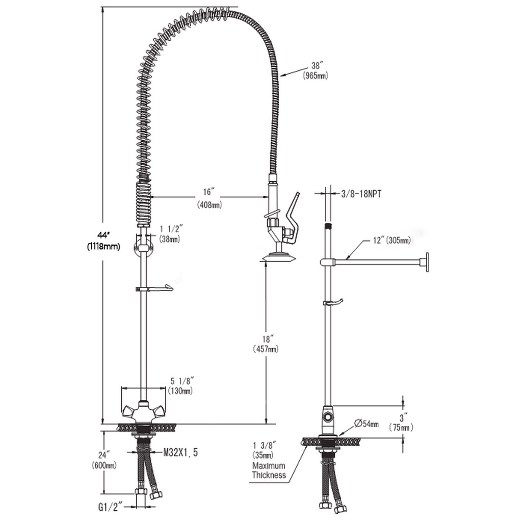 bateria gastronomiczna, bateria z prysznicem, bateria do zmywalni, wyposażenie gastronomii, bateria do kuchni profesjonalnej, bateria mosiężna, armatura kuchenna