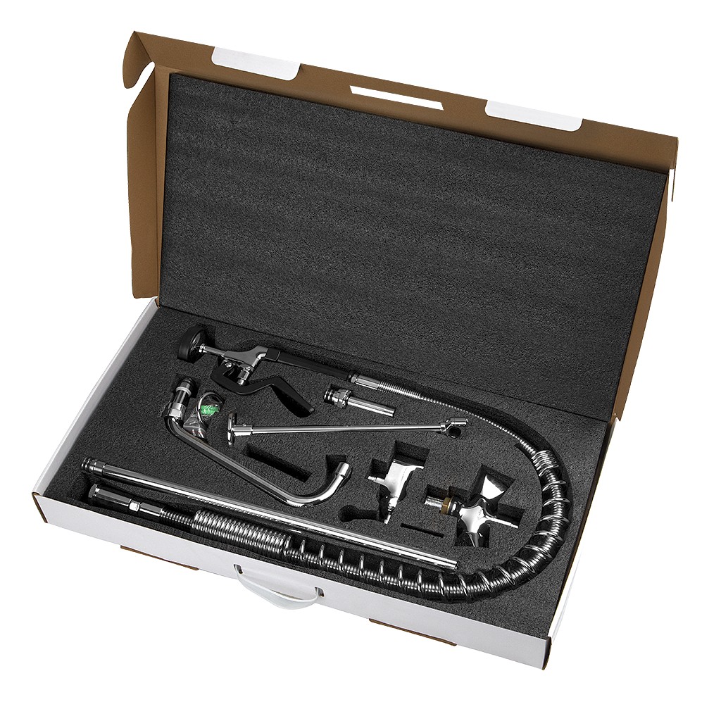 bateria gastronomiczna, bateria z prysznicem, bateria do zmywalni, wyposażenie gastronomii, bateria do kuchni profesjonalnej, bateria mosiężna, armatura kuchenna