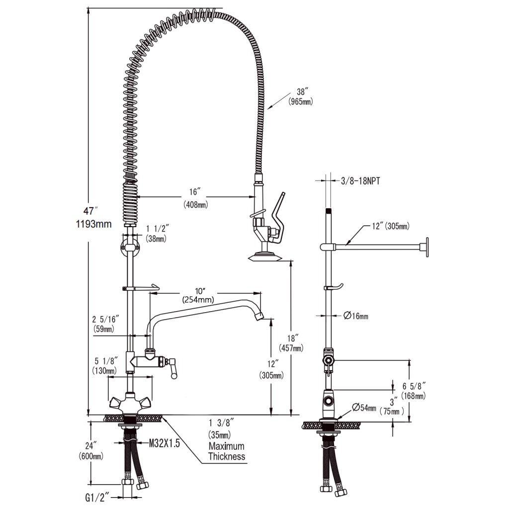 bateria gastronomiczna, bateria z prysznicem, bateria do zmywalni, wyposażenie gastronomii, bateria do kuchni profesjonalnej, bateria mosiężna, armatura kuchenna