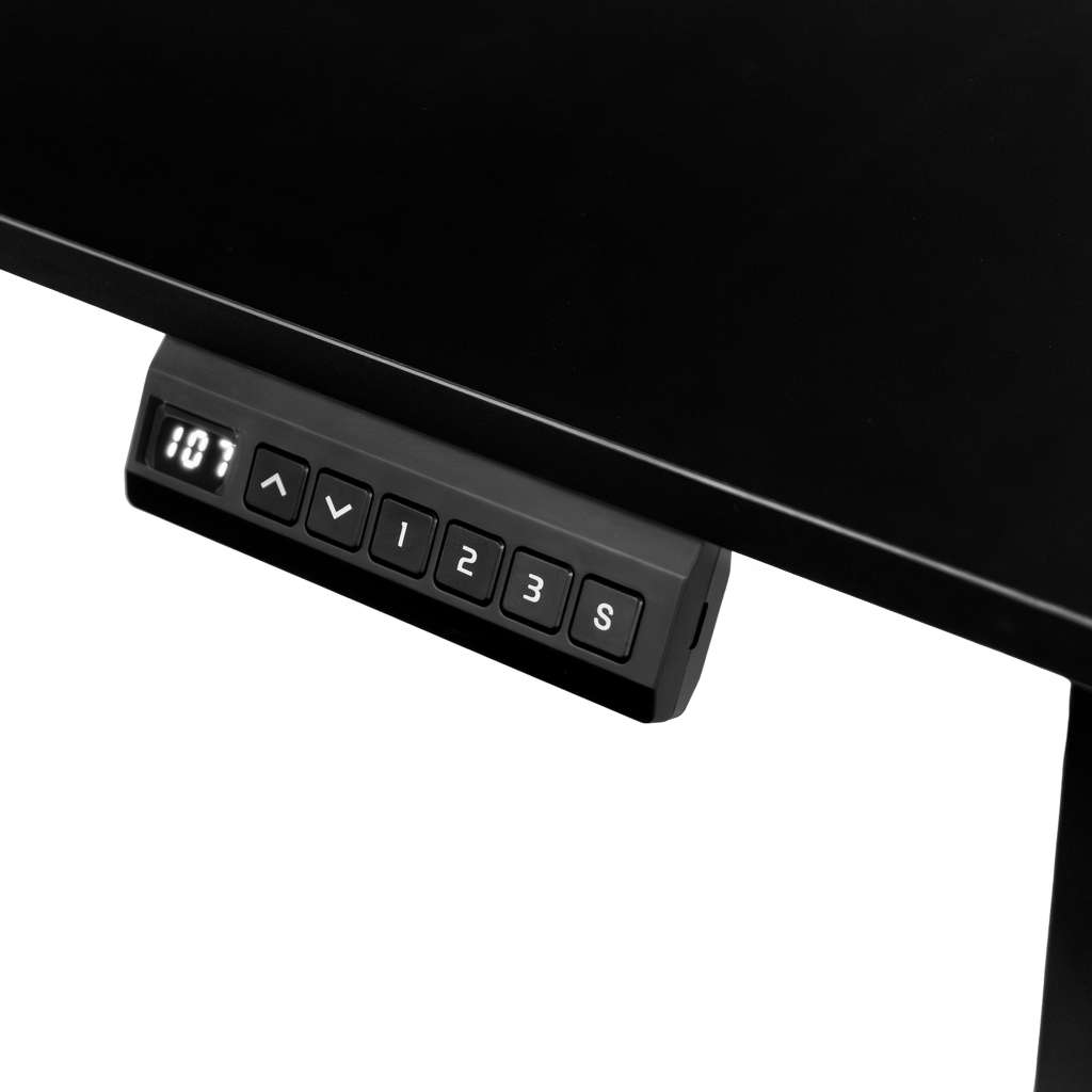 biurko regulowane elektrycznie, biurko z regulacją wysokości, biurko ergonomiczne, biurko czarne, biurko do home office, ciche biurko z silnikiem