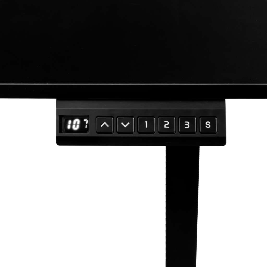 biurko regulowane elektrycznie, biurko z regulacją wysokości, biurko ergonomiczne, biurko czarne, biurko do home office, ciche biurko z silnikiem