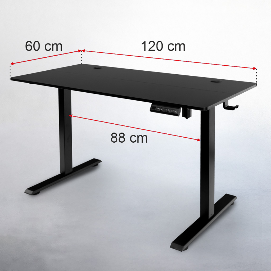 biurko regulowane elektrycznie, biurko z regulacją wysokości, biurko ergonomiczne, biurko czarne, biurko do home office, ciche biurko z silnikiem