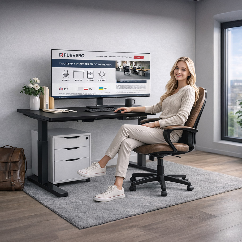 biurko regulowane elektrycznie, biurko z regulacją wysokości, biurko ergonomiczne, biurko czarne, biurko do home office, ciche biurko z silnikiem