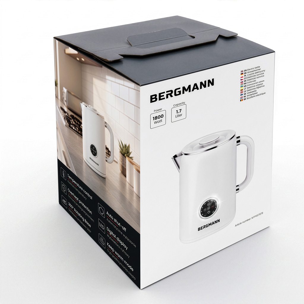 Czajnik elektryczny BERGMANN ZHL003 1,7L 1800W z regulacją temperatury 45-100°C biały