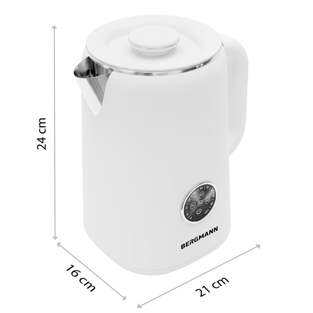 Czajnik elektryczny BERGMANN ZHL003 1,7L 1800W z regulacją temperatury 45-100°C biały