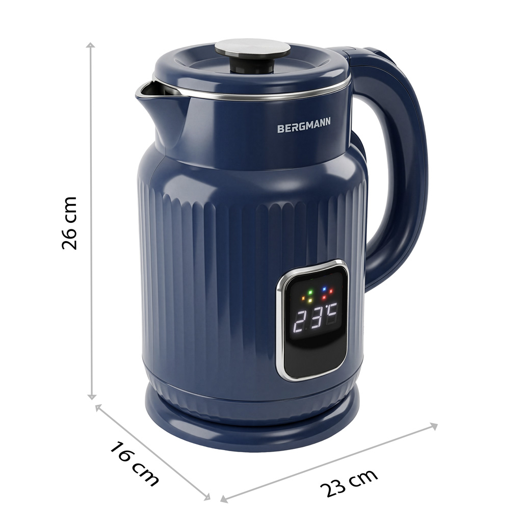 czajnik elektryczny BERGMANN 1,5l 1800W z wyświetlaczem granatowy