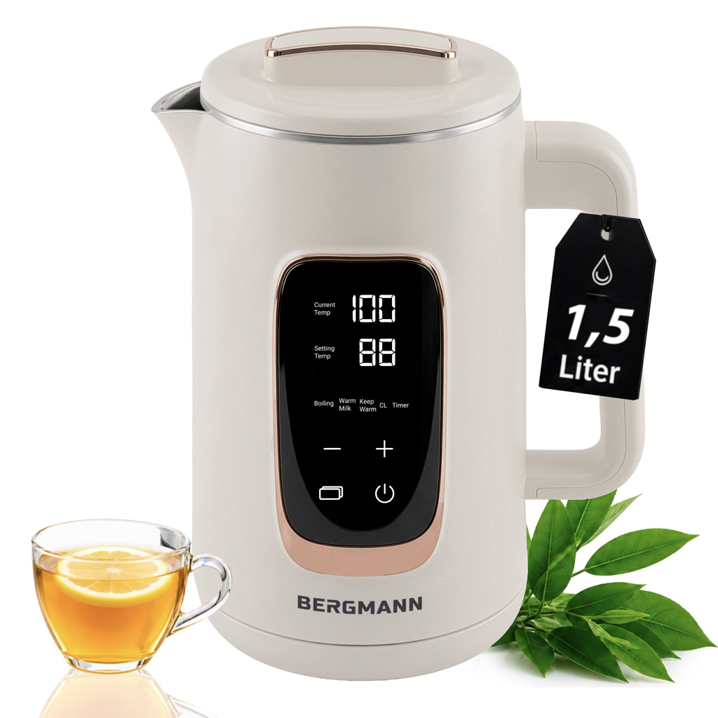 Czajnik elektryczny beżowy BERGMANN ZHL002 1,5L 1800W dotykowy z regulacją temperatury 45-100°C