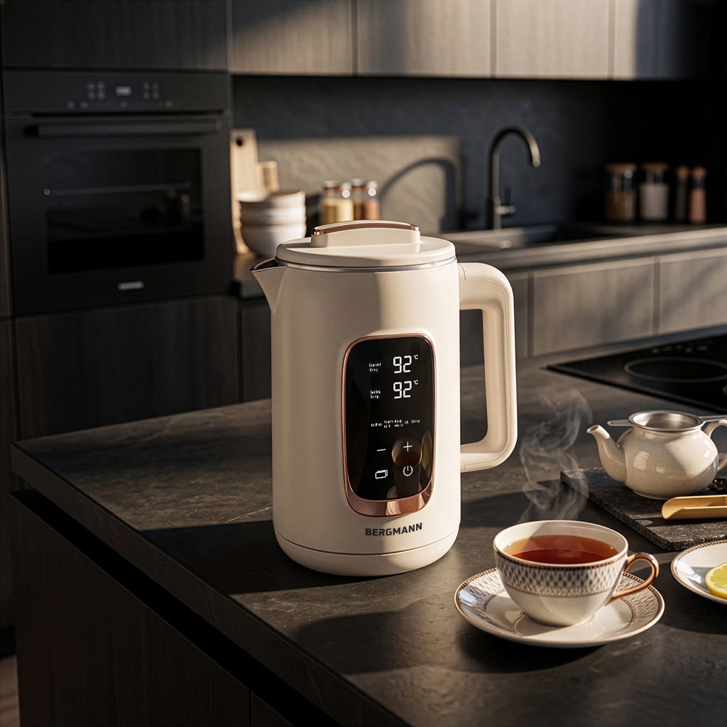 Czajnik elektryczny beżowy BERGMANN ZHL002 1,5L 1800W dotykowy z regulacją temperatury 45-100°C