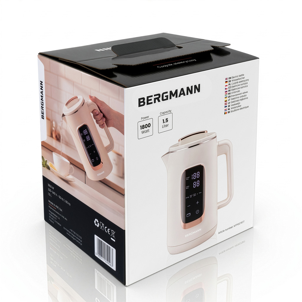 Czajnik elektryczny beżowy BERGMANN ZHL002 1,5L 1800W dotykowy z regulacją temperatury 45-100°C