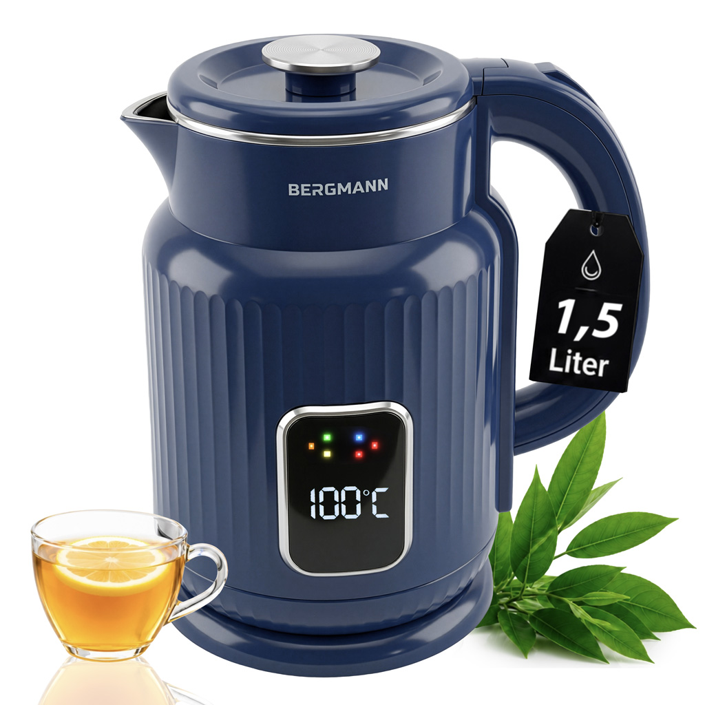 Czajnik elektryczny granatowy BERGMANN ZHL006 1,5L 1800W ryflowany z wyświetlaczem