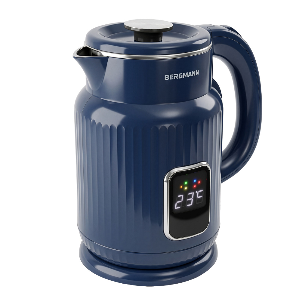 Czajnik elektryczny granatowy BERGMANN ZHL006 1,5L 1800W ryflowany z wyświetlaczem