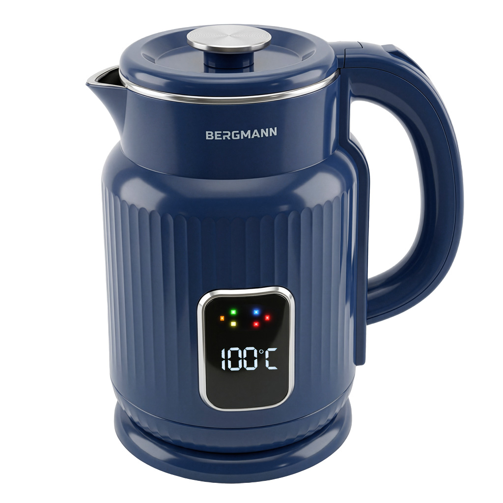 Czajnik elektryczny granatowy BERGMANN ZHL006 1,5L 1800W ryflowany z wyświetlaczem
