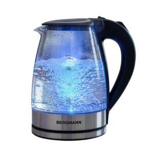 Zdjęcie produktu: Czajnik elektryczny szklany BERGMANN ZH003 1,8L 2200W podstawa inox pokrywa na przycisk