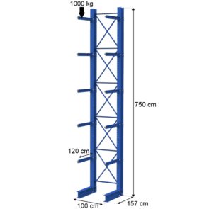 Zdjęcie produktu: Regał wspornikowy jednostronny STOW 0+5 H-750 cm nośność na ramię 1000 kg wspornik L-120 cm 2 moduły (IPE 300)