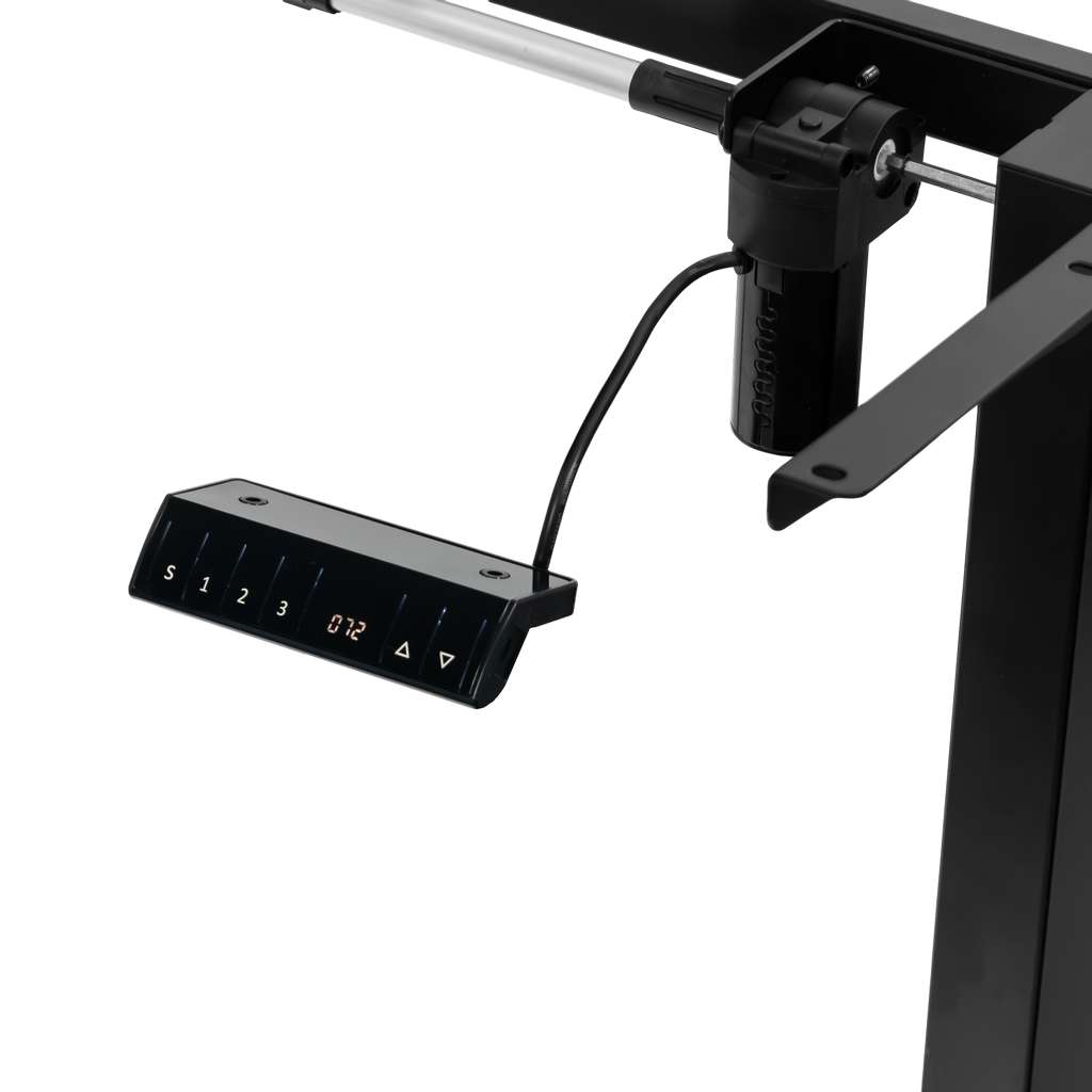 stelaż biurka regulowany elektrycznie, stelaż czarny, stelaż z regulacją wysokości, stelaż 1-silnikowy, stelaż do biurka 110-140 cm, regulowany stelaż do biurka, elektryczny stelaż biurkowy, stelaż z portami USB, ergonomiczny stelaż do biurka