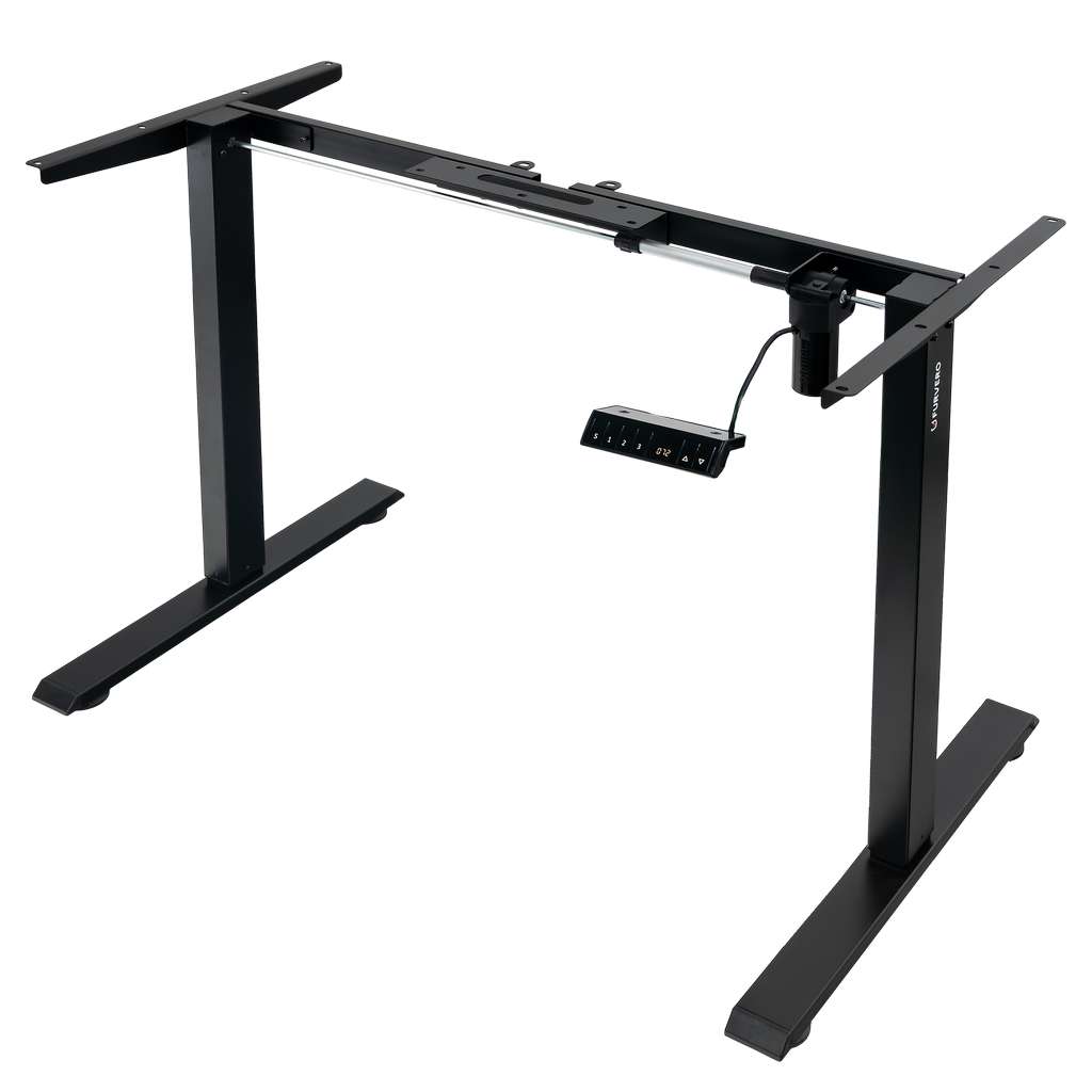 stelaż biurka regulowany elektrycznie, stelaż czarny, stelaż z regulacją wysokości, stelaż 1-silnikowy, stelaż do biurka 110-140 cm, regulowany stelaż do biurka, elektryczny stelaż biurkowy, stelaż z portami USB, ergonomiczny stelaż do biurka