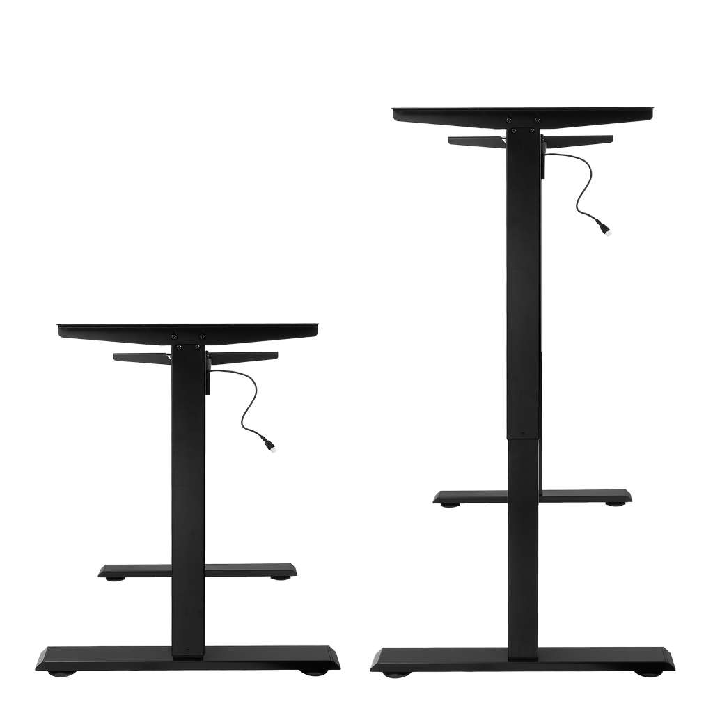 stelaż biurka regulowany elektrycznie, stelaż czarny, stelaż z regulacją wysokości, stelaż 1-silnikowy, stelaż do biurka 110-140 cm, regulowany stelaż do biurka, elektryczny stelaż biurkowy, stelaż z portami USB, ergonomiczny stelaż do biurka