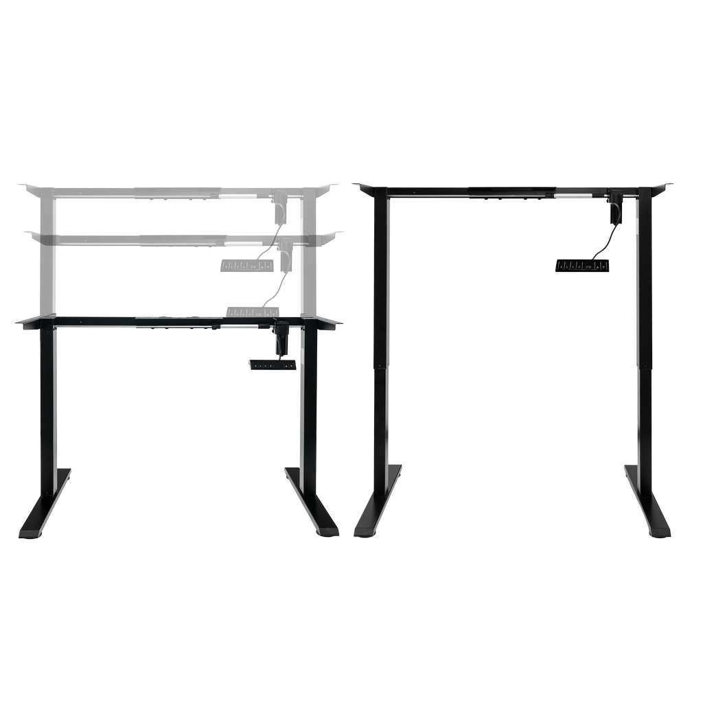 stelaż biurka regulowany elektrycznie, stelaż czarny, stelaż z regulacją wysokości, stelaż 1-silnikowy, stelaż do biurka 110-140 cm, regulowany stelaż do biurka, elektryczny stelaż biurkowy, stelaż z portami USB, ergonomiczny stelaż do biurka
